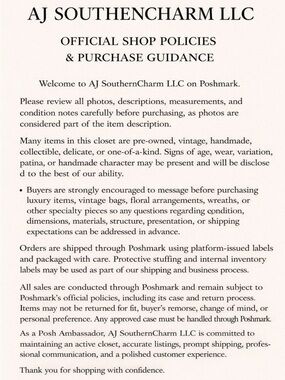 AJ SOUTHERNCHARM LLC  
Official Shop Policies & Purchase Guidance